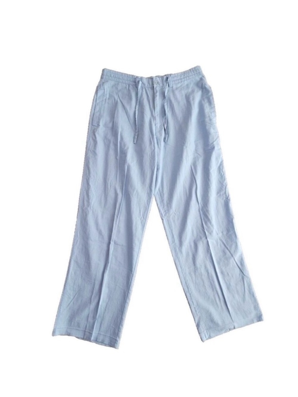 Koman Beach Pants Men's XL Blue Wide-Leg Drawstring Waist Linen Trouser Classic